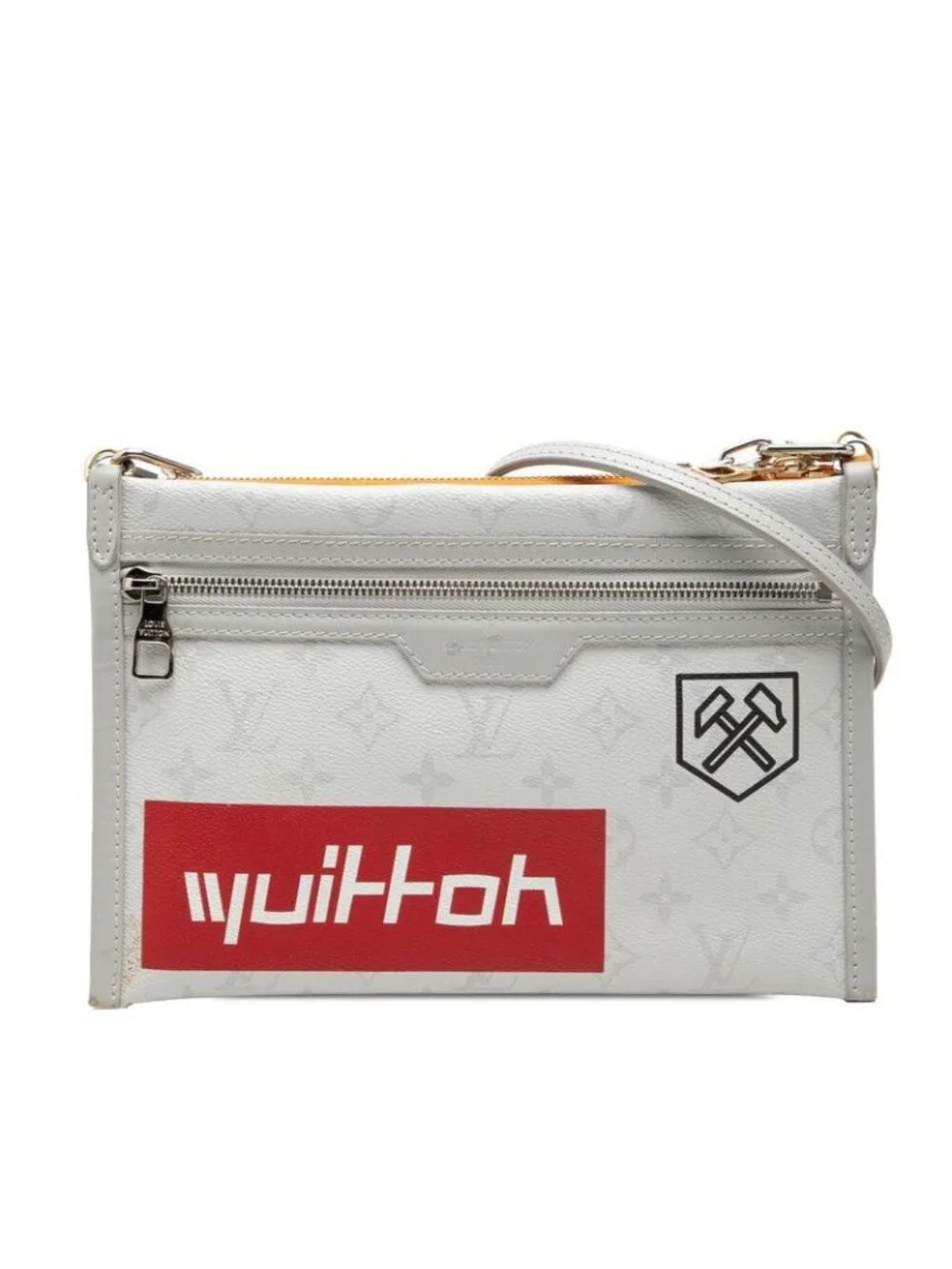 Louis Vuitton Monogram Flat Messenger Chain Shoulder Bag Crossbody Light Gray